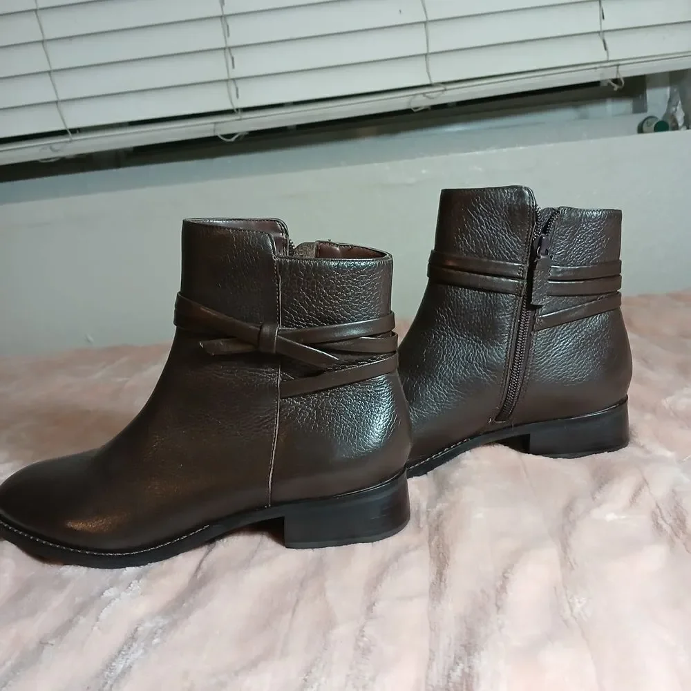 Talbots Brown Leather Ankle Booties with Buckle Detail Size 7.5M